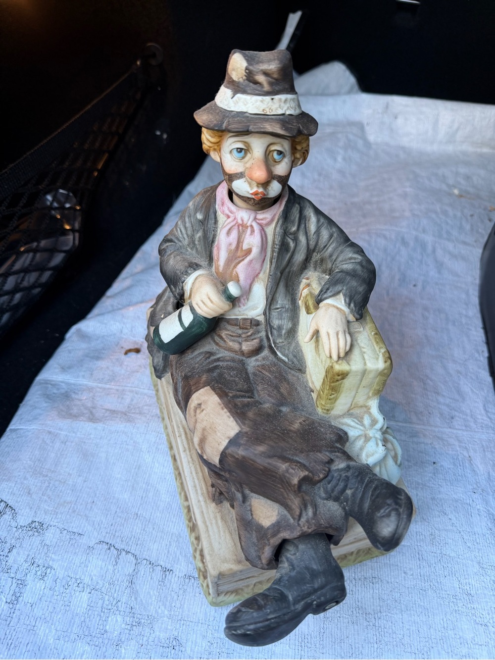Hand-Painted Home Art Clown Figurine in Brown and Pink